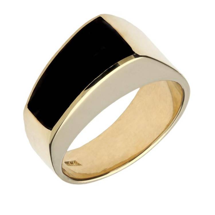 9ct Yellow Gold Whitby Jet Tapered Band Ring - Yellow Gold