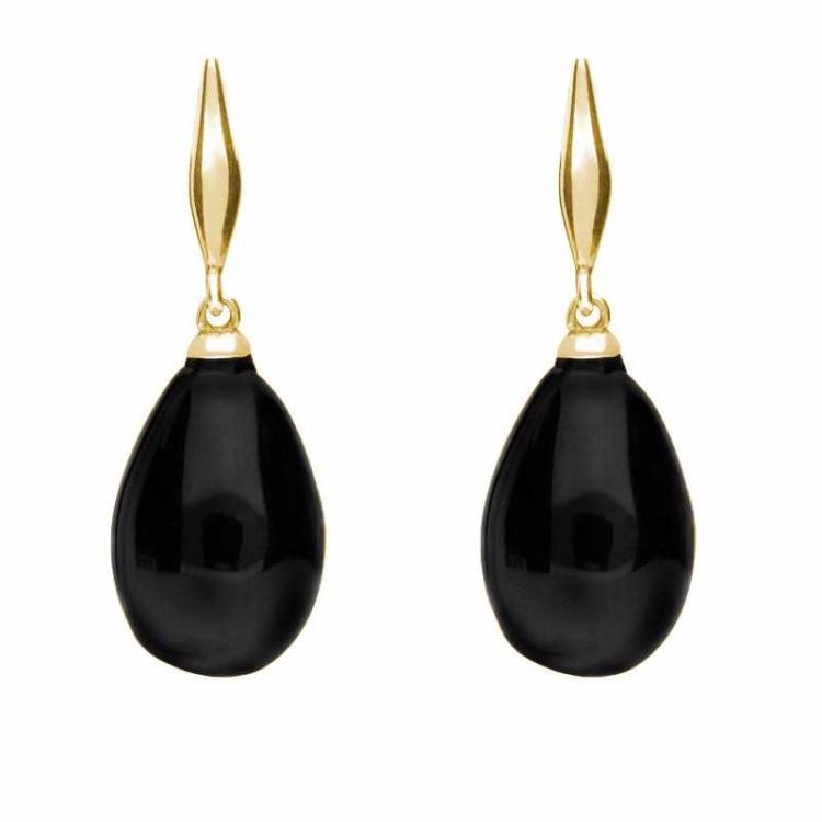9ct Yellow Gold Whitby Jet Tapered Top Pear Drop Stud Earrings - Yellow Gold