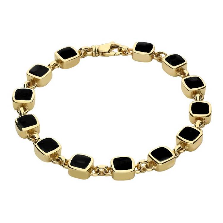9ct Yellow Gold Whitby Jet Square Cushion Bracelet - Yellow Gold