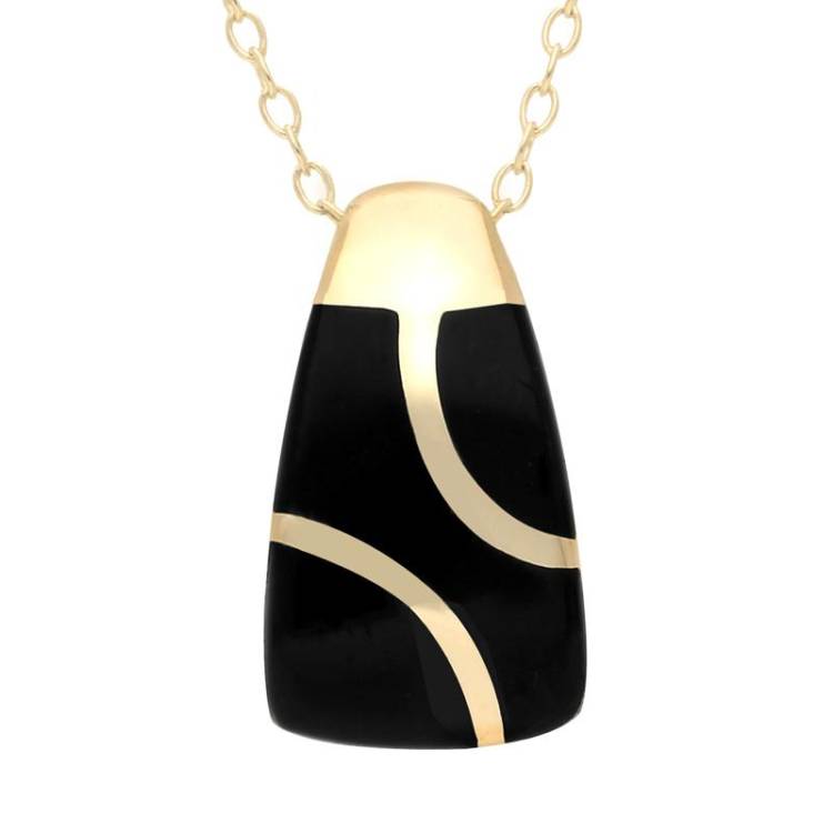 9ct Yellow Gold Whitby Jet Three Stone Barrel Necklace - Yellow Gold