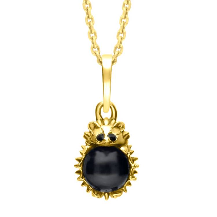 9ct Yellow Gold Whitby Jet Tiny Hedgehog Necklace - Yellow Gold