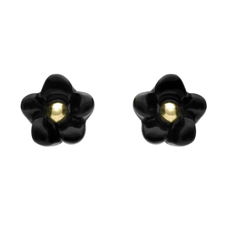 9ct Yellow Gold Whitby Jet Tuberose 6mm Stud Earrings - Yellow Gold
