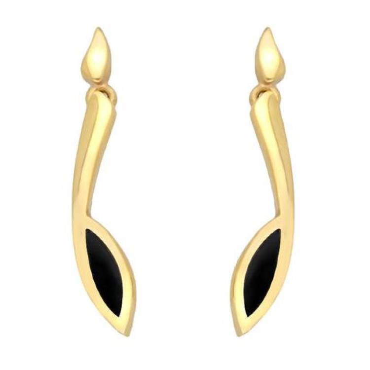 9ct Yellow Gold Whitby Jet Toscana Long Marquise Drop Earrings - Yellow Gold