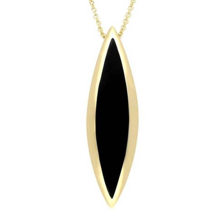 9ct Yellow Gold Whitby Jet Toscana Long Marquise Necklace - Yellow Gold