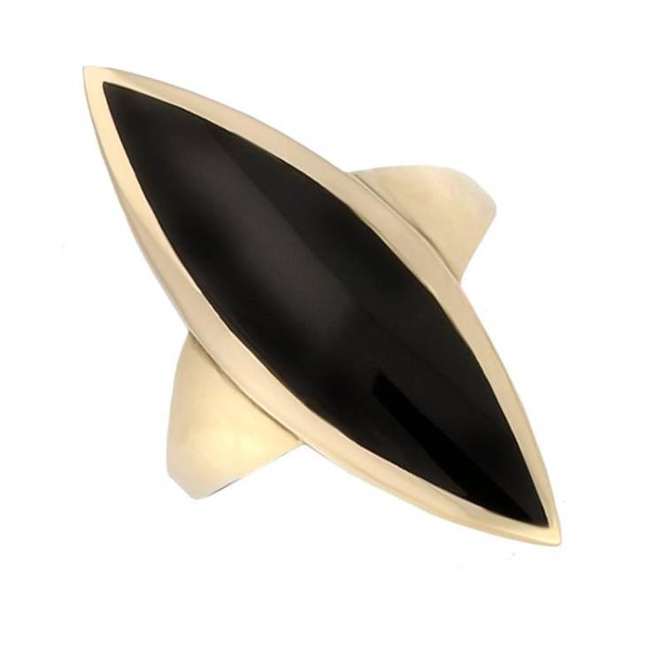 9ct Yellow Gold Whitby Jet Toscana Long Marquise Shaped Ring - Option1 Value Yellow Gold