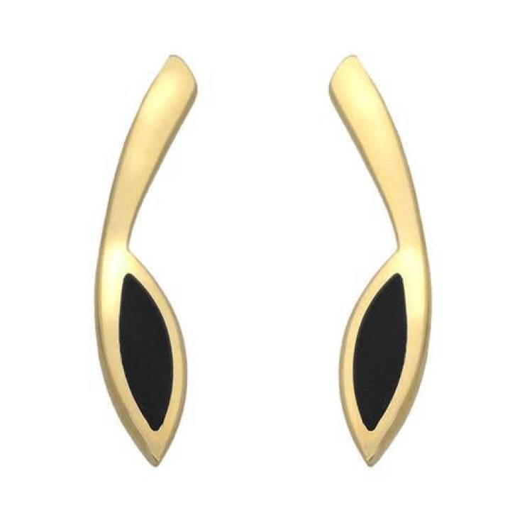 9ct Yellow Gold Whitby Jet Toscana Long Marquise Stud Earrings - Yellow Gold