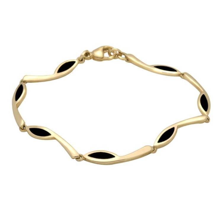 9ct Yellow Gold Whitby Jet Toscana Marquise Link Bracelet - Yellow Gold