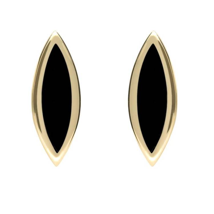 9ct Yellow Gold Whitby Jet Toscana Marquise Stud Earrings - Yellow Gold