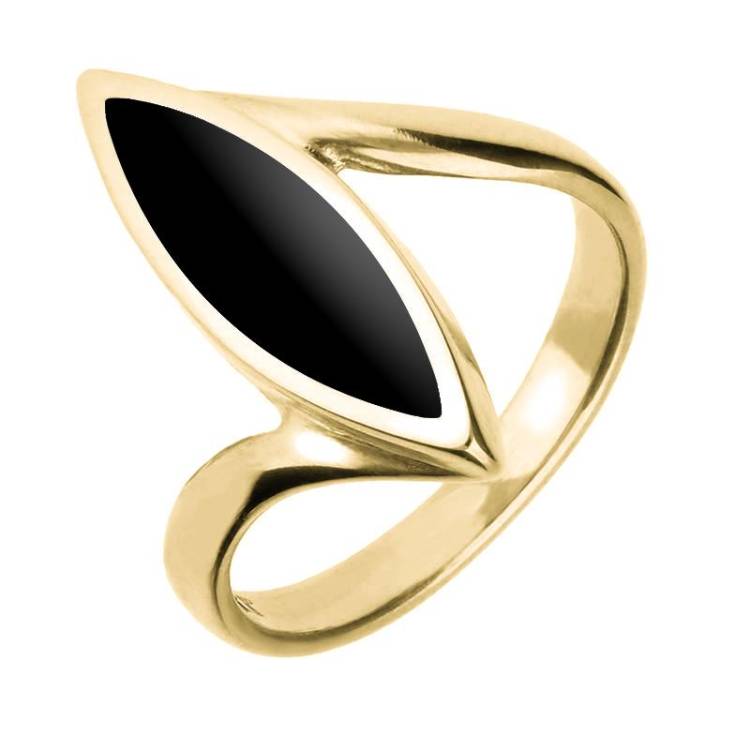 9ct Yellow Gold Whitby Jet Toscana Marquise Twist Ring - Yellow Gold