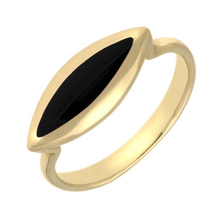 9ct Yellow Gold Whitby Jet Toscana Side Marquise Ring - Yellow Gold