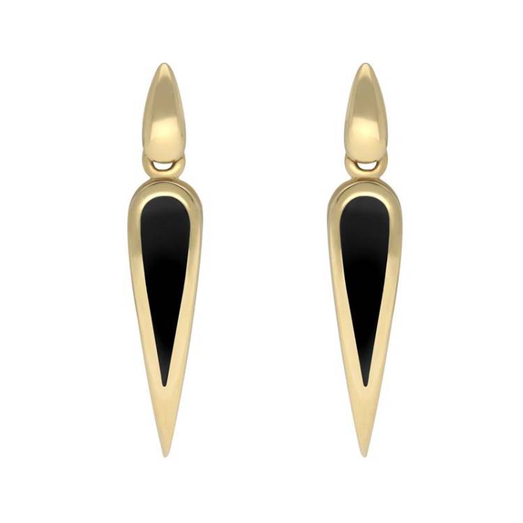 9ct Yellow Gold Whitby Jet Toscana Slim Pear Drop Earrings - Yellow Gold