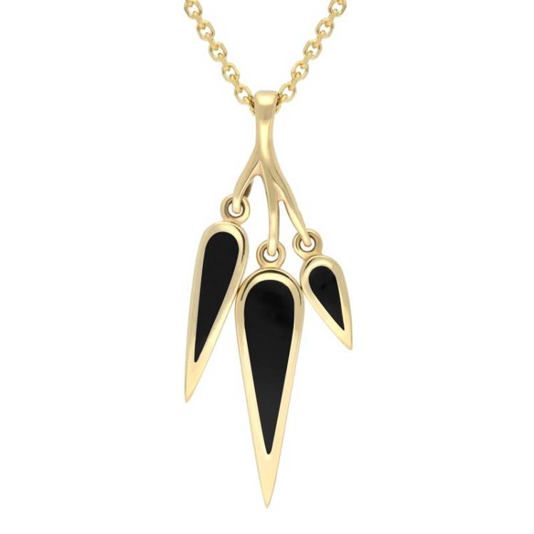 9ct Yellow Gold Whitby Jet Toscana Three Drop Graduated Necklace - Yellow Gold
