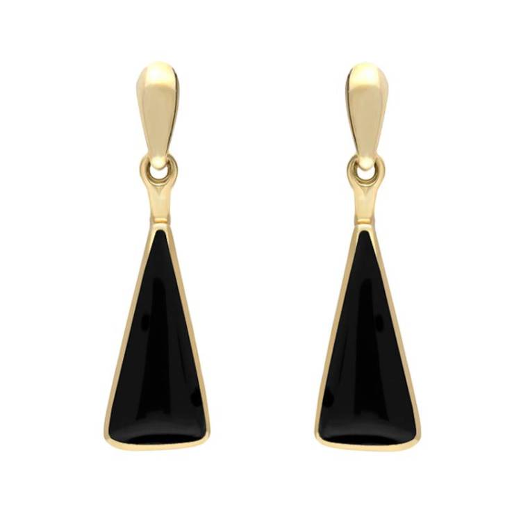 9ct Yellow Gold Whitby Jet Triangle Drop Earrings - Yellow Gold