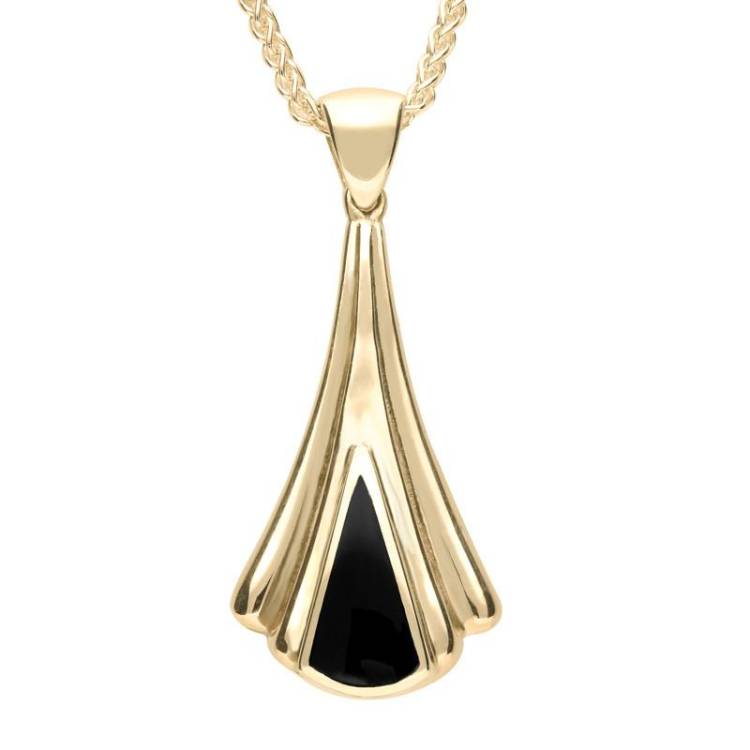 9ct Yellow Gold Whitby Jet Triangle Fan Necklace - Yellow Gold