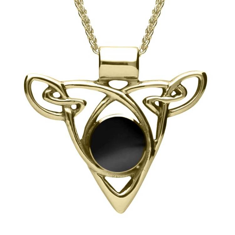 9ct Yellow Gold Whitby Jet Triangle Knot Celtic Necklace - Option1 Value Yellow Gold