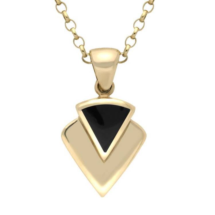 9ct Yellow Gold Whitby Jet Triangular Arrowhead Necklace - Yellow Gold