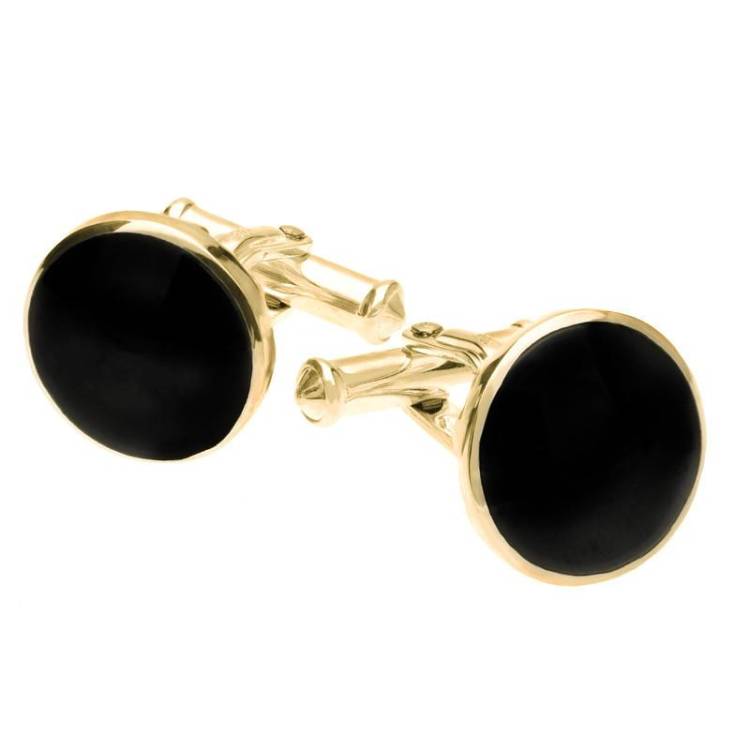 9ct Yellow Gold Whitby Jet Tudor Rose Back Cufflinks - Gold