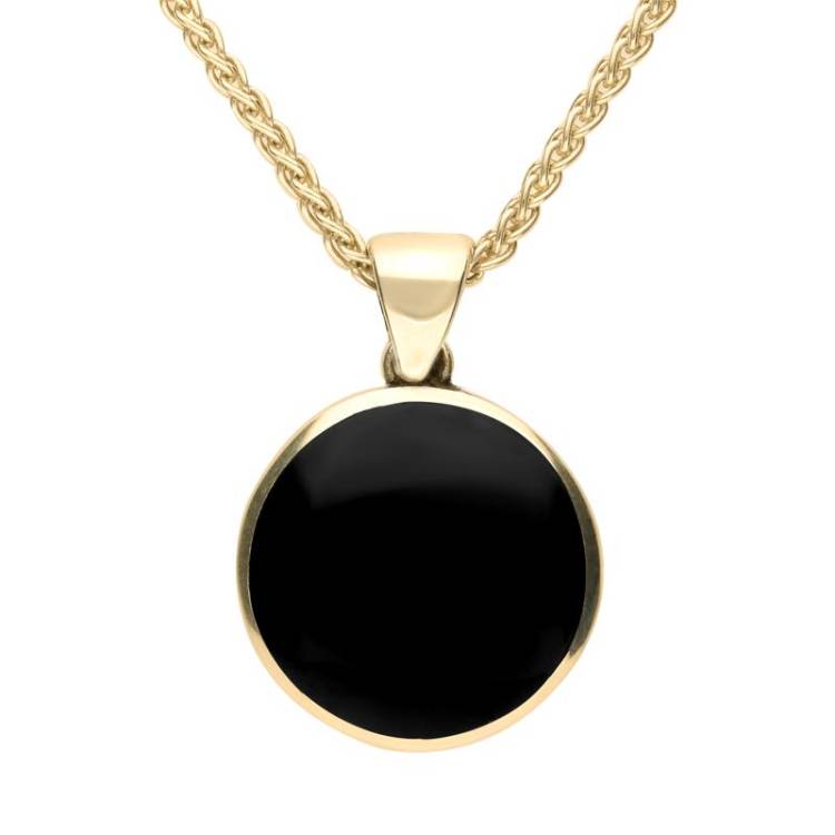 9ct Yellow Gold Whitby Jet Tudor Rose Reversible Necklace - Yellow Gold