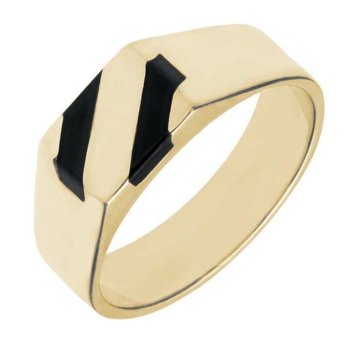 9ct Yellow Gold Whitby Jet Two Stone Slither Signet Ring - Yellow Gold
