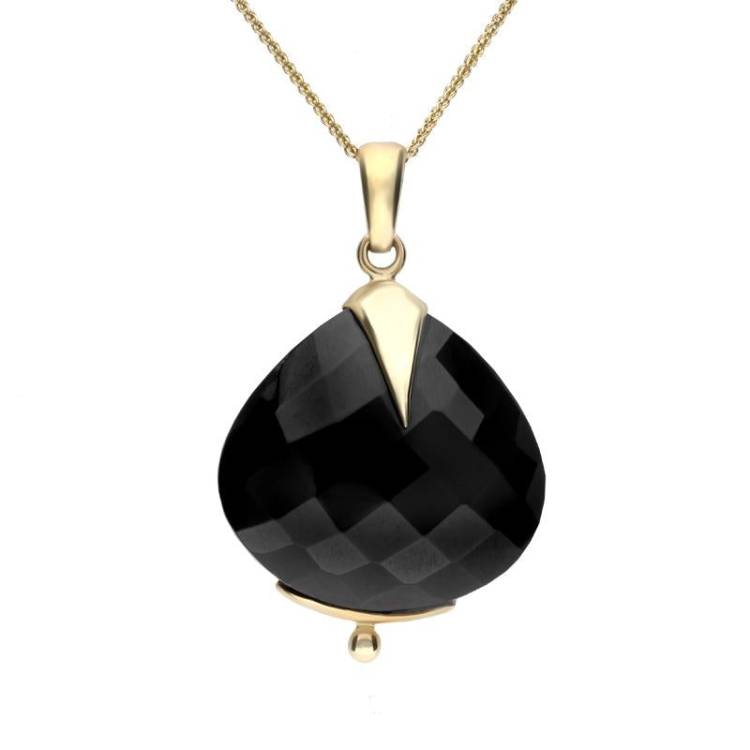 9ct Yellow Gold Whitby Jet Unique Wide Faceted Pear Shaped Necklace - Option1 Value Yellow Gold
