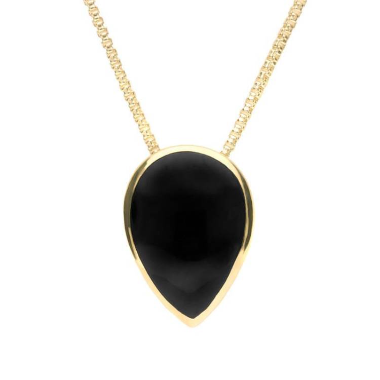 9ct Yellow Gold Whitby Jet Upside Down Pear Necklace - Yellow Gold