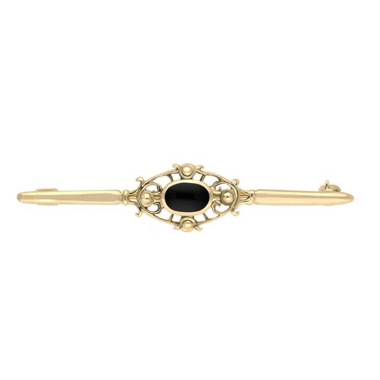 9ct Yellow Gold Whitby Jet Victorian Style Bar Brooch - Yellow Gold