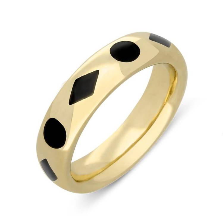 9ct Yellow Gold Whitby Jet Wedding Band Ring - Yellow Gold