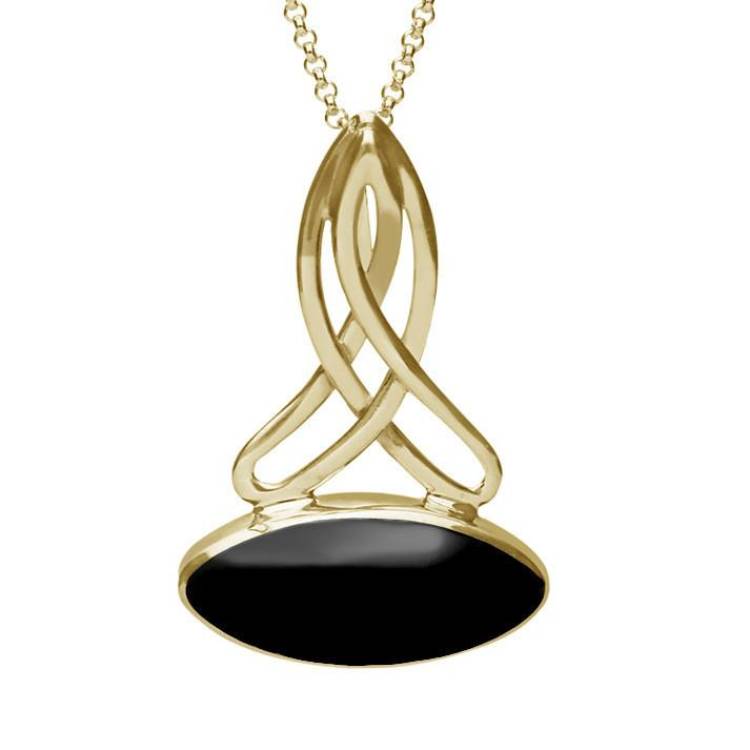 9ct Yellow Gold Whitby Jet Wide Marquise Celtic Necklace - Option1 Value Yellow Gold
