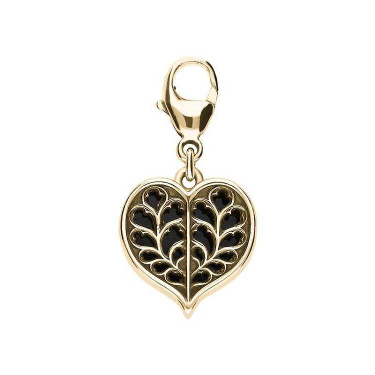 9ct Yellow Gold Whitby Jet York Minster Heart Charm - Yellow Gold