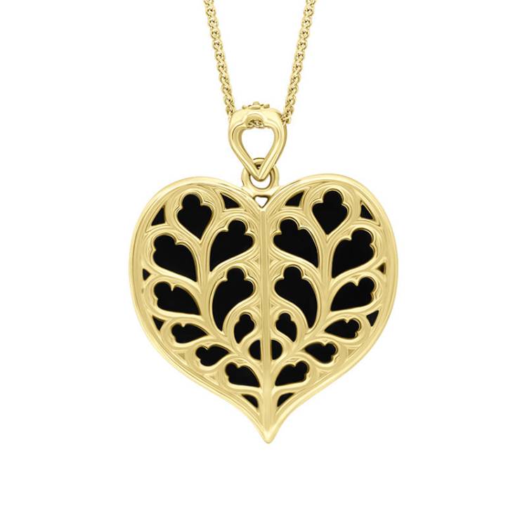 9ct Yellow Gold Whitby Jet York Minster Large Heart Necklace - Yellow Gold