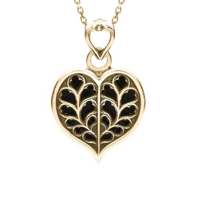 9ct Yellow Gold Whitby Jet York Minster Small Heart Necklace - Yellow Gold