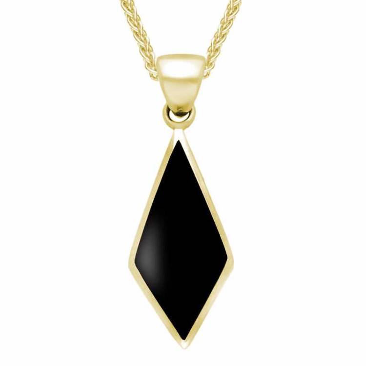 9ct Yellow Gold Whitby Jet Diamond Shaped Necklace - Option1 Value Yellow Gold
