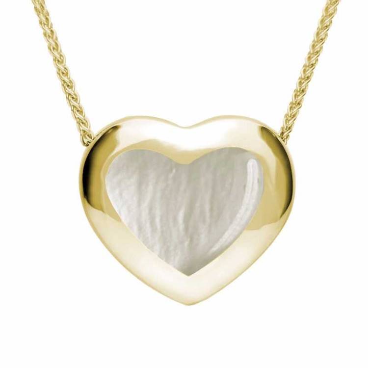 9ct Yellow Gold Mother Of Pearl Framed Heart Necklace - Yellow Gold