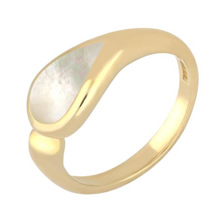 9ct Yellow Gold White Mother Of Pearl Toscana Offset Teardrop Ring - Yellow Gold