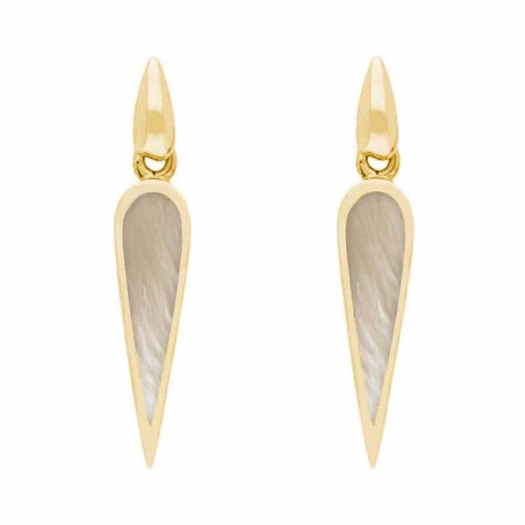 9ct Yellow Gold White Mother Of Pearl Toscana Slim Pear Drop Earrings - Yellow Gold