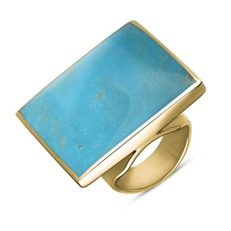 9ct Yellow Gold Turquoise King's Coronation Hallmark Large Square Ring - L