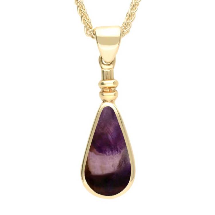 9ct Yellow Gold and Blue John Bottle Top Pear Necklace - Yellow Gold