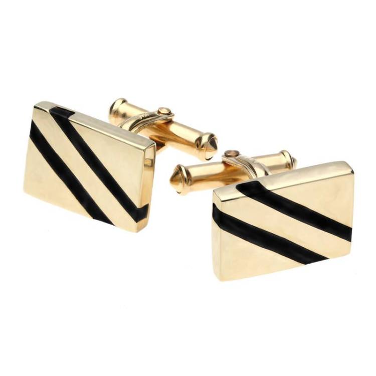 9ct Yellow Gold Whitby Jet Oblong Slither Cufflinks