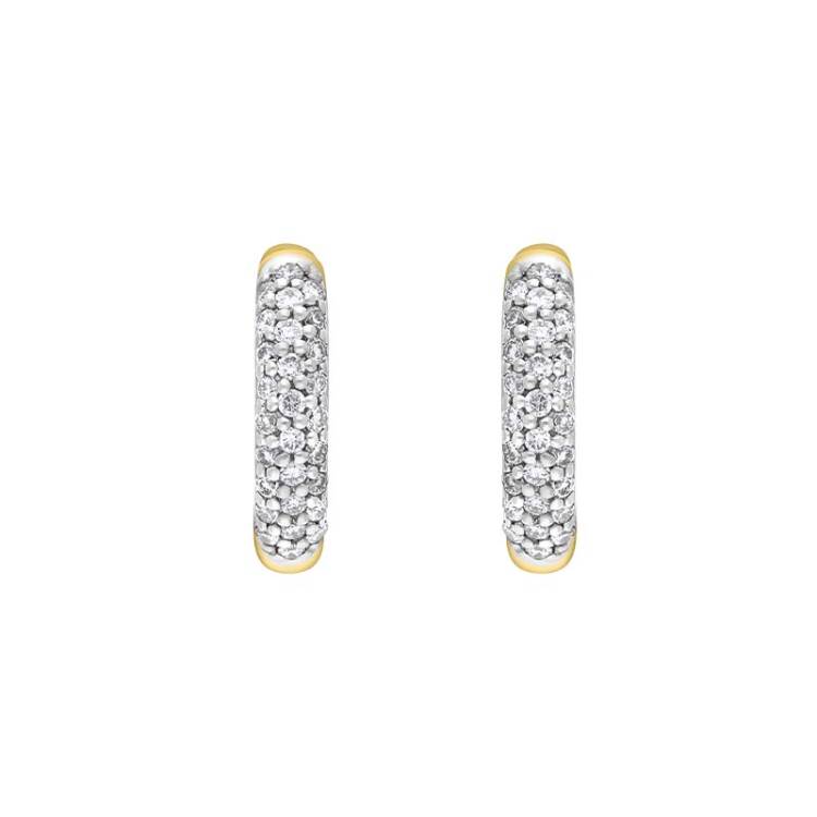 9ct Yellow White Gold Diamond 12mm Round Domed Hoop Earrings - Gold