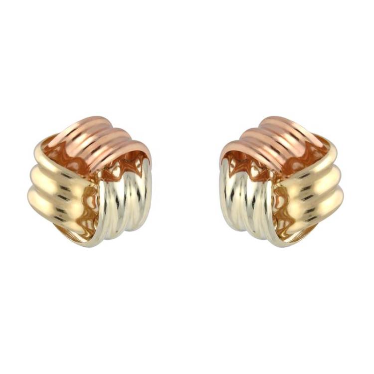 9ct Yellow, White and Rose Gold 7mm Knot Stud Earrings - Option1 Value Rose Gold