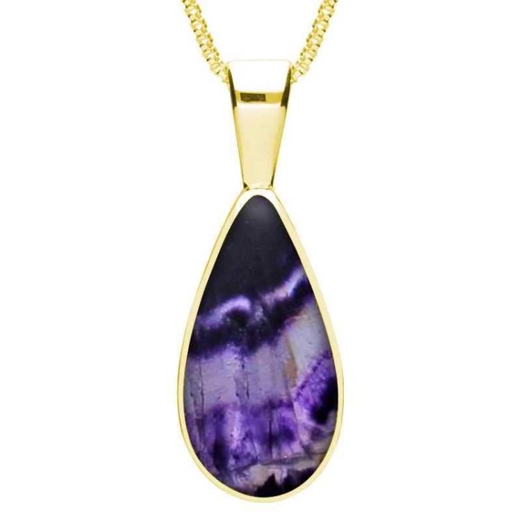 9ct Yellow Gold Blue John Classic Teardrop Necklace - Yellow Gold