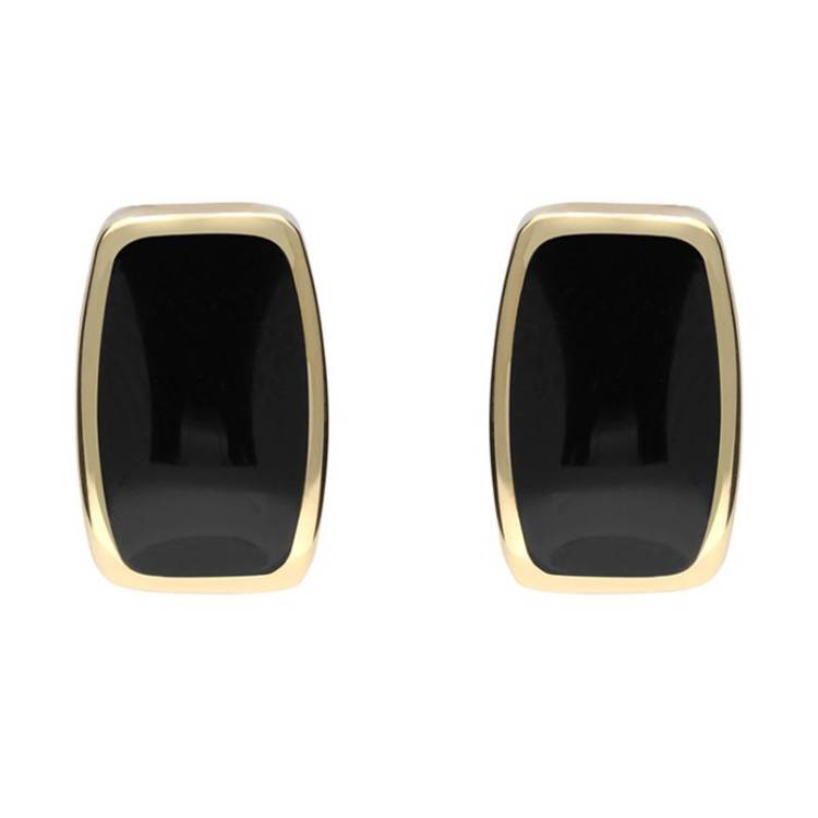 9ct yellow Gold Whitby Jet Dinky Barrel Stud Earrings - Yellow Gold
