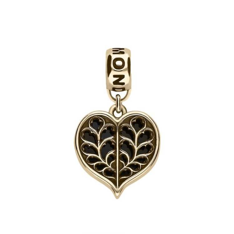9ct Yellow Gold Whitby Jet York Minster Heart Loop Charm - Yellow Gold