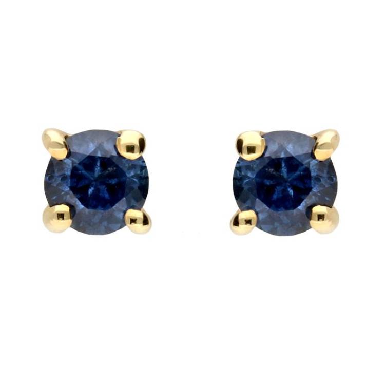 9ct Yellow Gold Sapphire 3mm Round Claw Set Stud Earrings