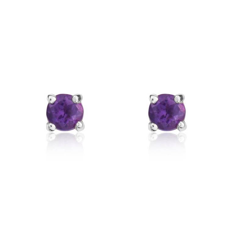 9ct White Gold Amethyst 3mm Round Claw Set Stud Earrings
