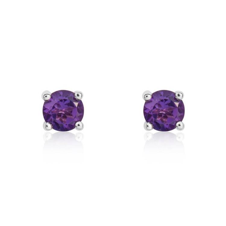 9ct White Gold Amethyst 4mm Round Claw Set Stud Earrings
