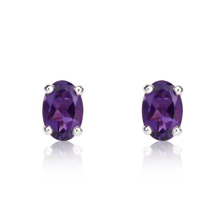 9ct White Gold Amethyst 6x4mm Oval Claw Set Stud Earrings