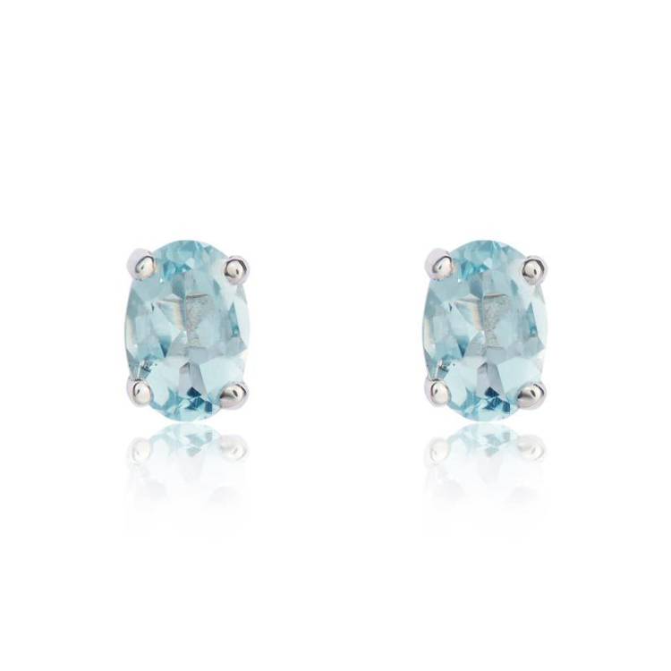 9ct White Gold Aquamarine 6x4mm Oval Claw Set Stud Earrings