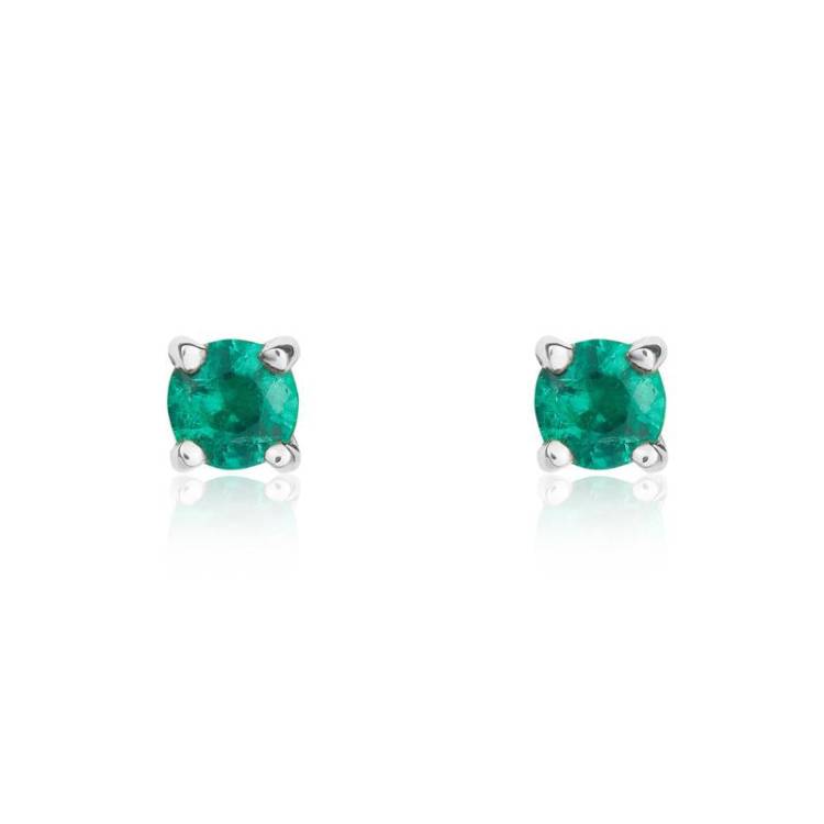 9ct White Gold Emerald 3mm Round Claw Set Stud Earrings
