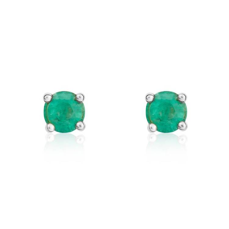 9ct White Gold Emerald 4mm Round Claw Set Stud Earrings